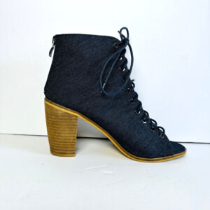 Catherine‎ Malandrino Jerzinie Open Toe Lace Up Blue Denim Ankle Boot Sz 7.5 GUC